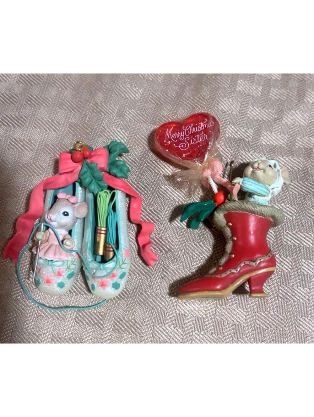 VTG 1992 Enesco M Gilmore Mouse Ornaments Lot 2 To The Point Sister Boot